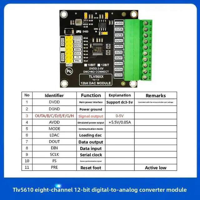 Alt view image 2 of 2 - TLV5610 module 12-bit digital-to-analog converter 12-bit eight-channel DAC module supports