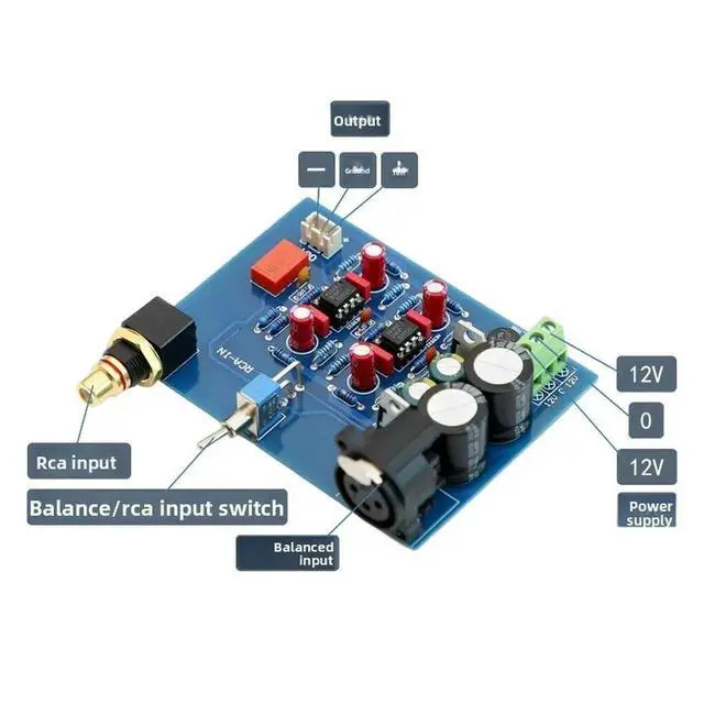 Alt view image 3 of 3 - Balanced XLR Unbalanced RCA Single-Ended Input to Balanced Output Mono Board Amplifier Board HI Modification