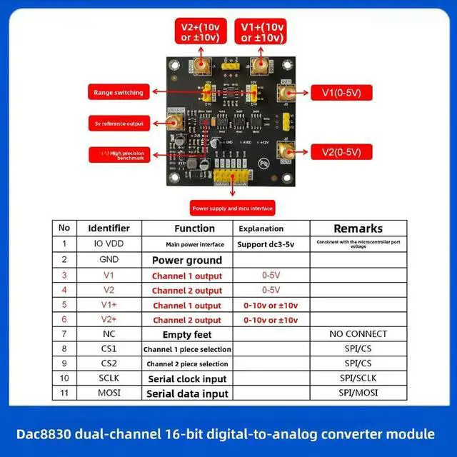 Alt view image 2 of 2 - DAC8830IDR Module Dual 16-bit DAC Module Digital-to-analog Converter 0-5V0-10V Positive and Negative 10V