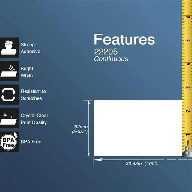 Alt view image 3 of 3 - 5 Roll Compatible For Brother DK22205 62Mm X 30.48M Continuous White Length Paper Tape els With Refille Cartridg