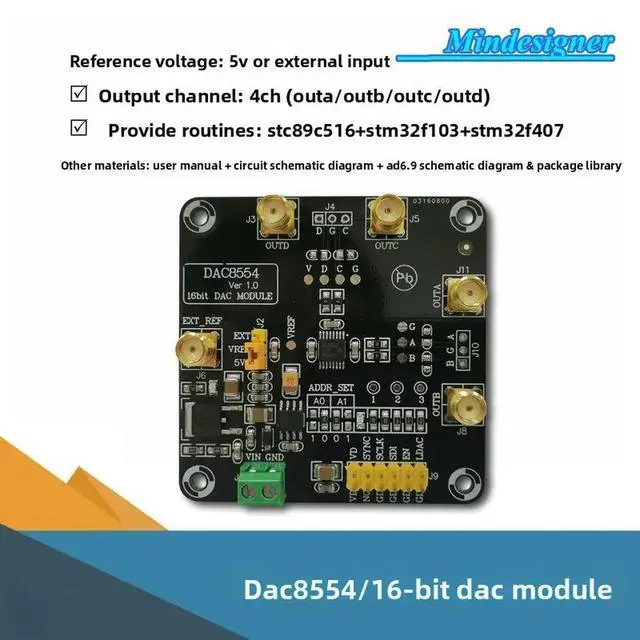 Alt view image 2 of 2 - DAC8554 Module 16-bit DAC Module 0-5V 4-way High-precision Digital-to-analog Converter DAC8554IPW
