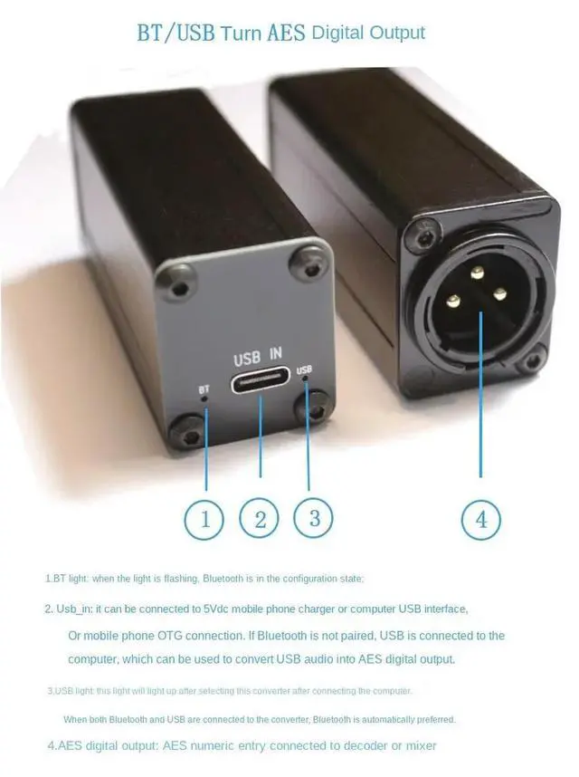 Alt view image 3 of 3 - Nvarcher USB Digital Interface Bluetooth To AES Output 16/24bit Support Aptx HD/ LDAC