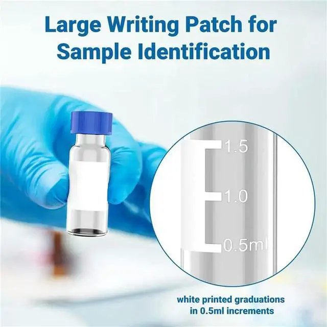 Alt view image 2 of 3 - 2ML Autosampler Vials Pack Of 300 - HPLC Vials 9-425 Clear Vials With Blue Screw Caps,Blue White Septa