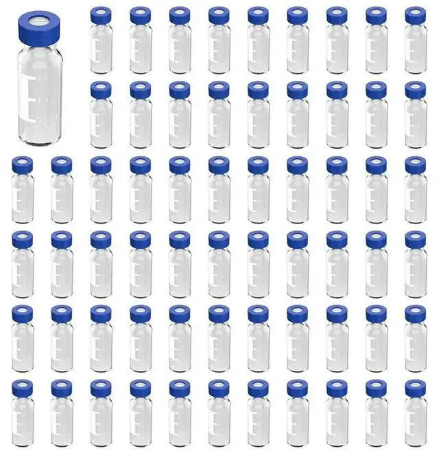 Main image of 2ML Autosampler Vials Pack Of 300 - HPLC Vials 9-425 Clear Vials With Blue Screw Caps,Blue White Septa