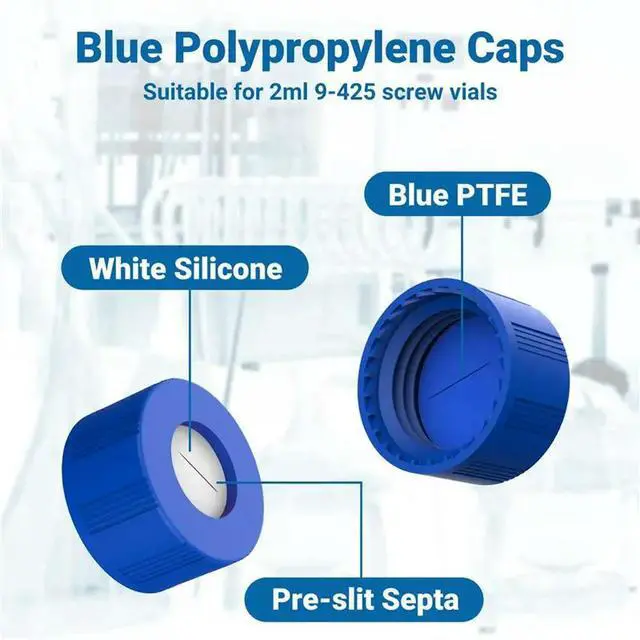 Alt view image 3 of 3 - 2ML Autosampler Vials Pack Of 300 - HPLC Vials 9-425 Clear Vials With Blue Screw Caps,Blue White Septa