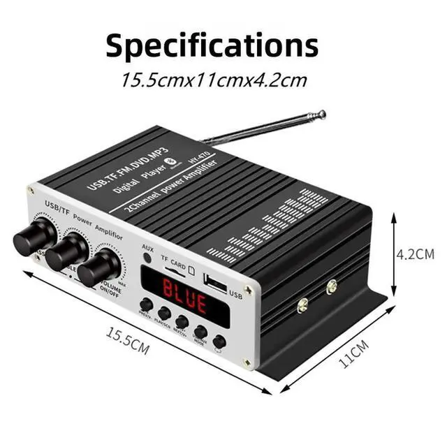 Alt view image 2 of 3 - Bluetooth 5.0 Small Amplifier 12V Outdoor Speaker Card Slot USB Mini Amplifier Single Song Loop