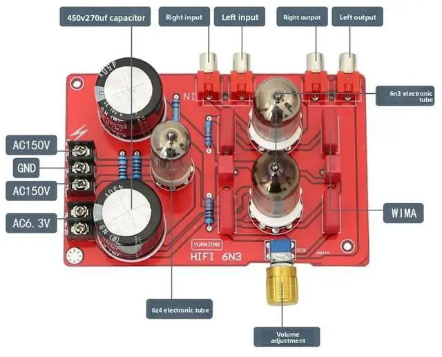 Alt view image 3 of 3 - YJ-6N3 Electronic Tube Audiophile HIFI Tube Preamplifier with Tube Rectifier HIFI Audio Amplifier Preamp