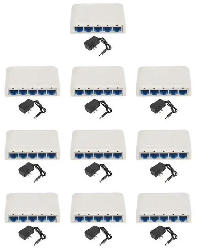 Main image of 10X 5 Port Data Switch,Network Hub,Desktop Ethernet Splitter,Plug & Play Shielded Ports Fanless Quiet