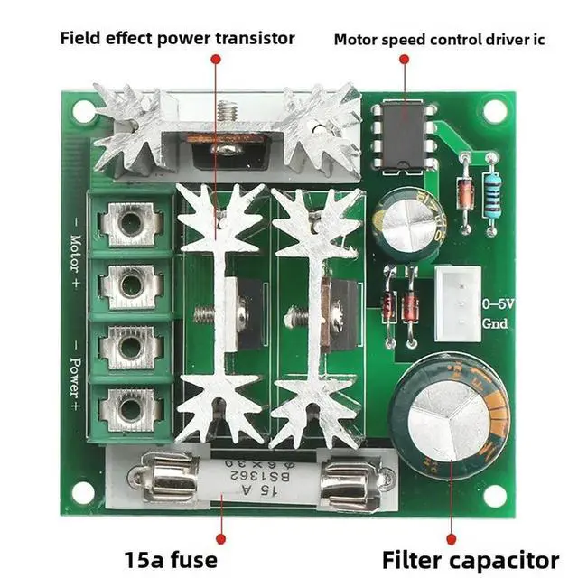 Alt view image 3 of 3 - DC Brush Motor Speed Controller 15A Control Module Universal PWM Motor Speed Controller Stepless Press-fit Type