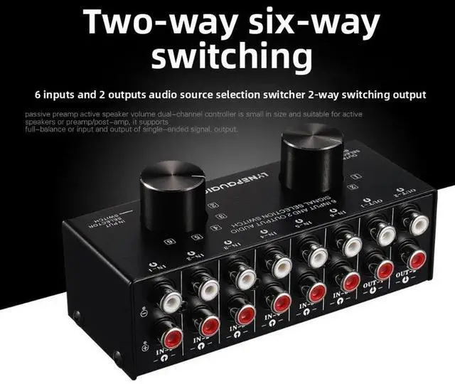 Main image of 6-in 2-out Audio Source Signal Selector Switcher Headphone Speaker Switcher Bidirectional Switching 2-in 6-out Lossless