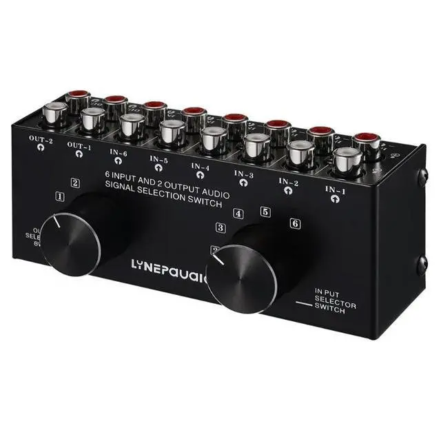 Alt view image 3 of 3 - 6-in 2-out Audio Source Signal Selector Switcher Headphone Speaker Switcher Bidirectional Switching 2-in 6-out Lossless