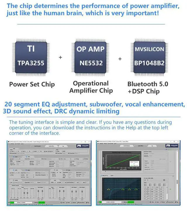 Alt view image 3 of 3 - TPA3255 Bluetooth 5.0 DSP Amplifier 2X300W Stereo Audio Moudle BP1048B2 20 bands EQ adjustment