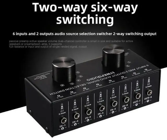 Main image of LinePup 6-in 2-out Audio Source Signal Selector Switcher Headphone Speaker Switcher Bidirectional Switch 2-in 6-out Lossless