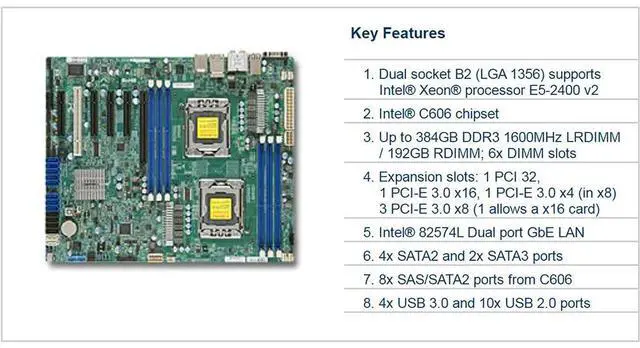 Alt view image 2 of 3 - Workstation Motherboard LGA 1356 C602 DDR3 Xeon Processor E5-2400 and E5-2400 v2 X9DAL-3