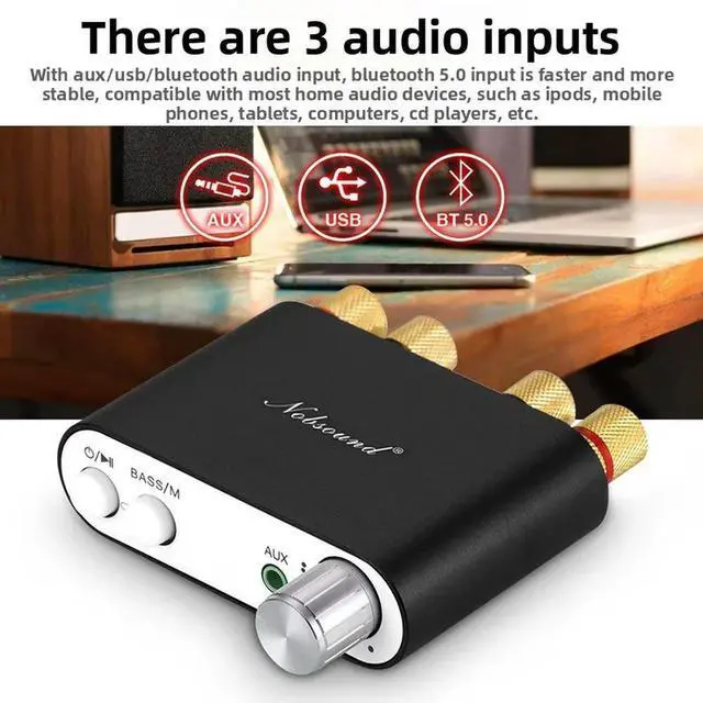 Alt view image 3 of 3 - 100W Audiophile Amplifier Bluetooth 5.0 Digital Amplifier HIFI Mini 2.0 Channel TV Speaker USB Sound Card