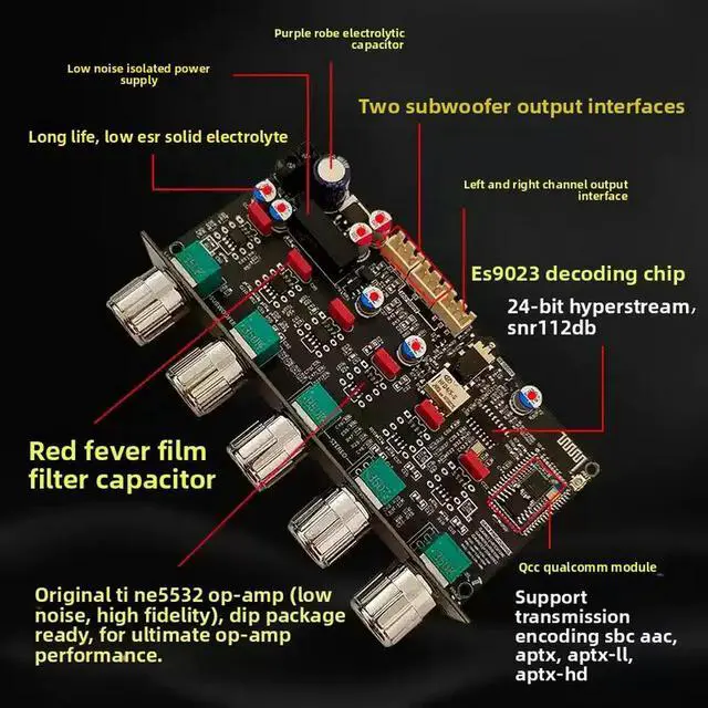 Alt view image 3 of 3 - Fever Pre-Tone Board 2.1 Channel Subwoofer with Qualcomm Bluetooth Decoder QCC3034 + ES9023