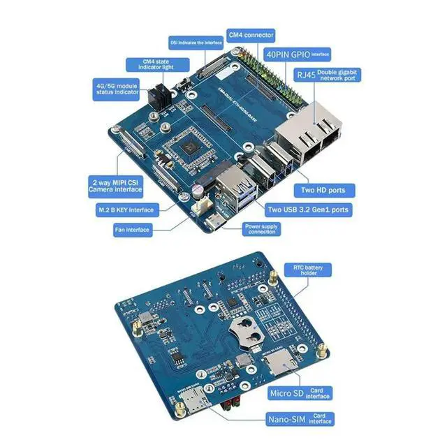 Alt view image 2 of 3 - For Raspberry Pi CM4 Dual Gigabit Ethernet Port Backplane Core Board Computing Module 5G/4G/USB Iot Expansion Board
