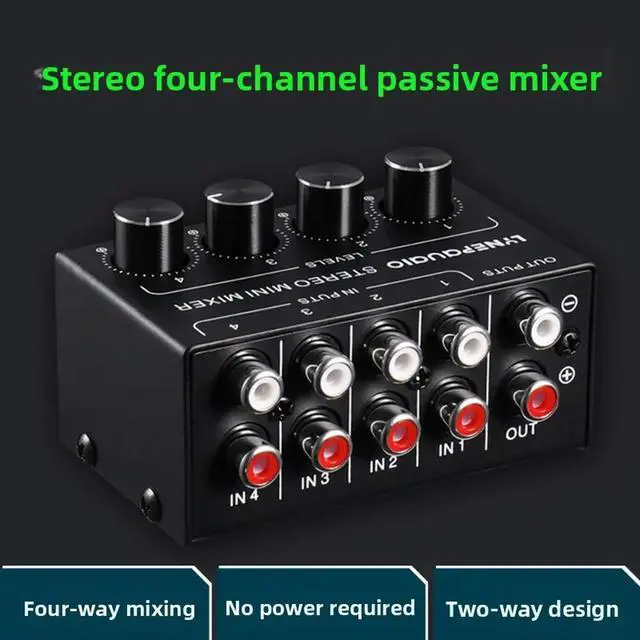 Alt view image 2 of 3 - Lossless Professional Audio Signal Mini Stereo Four-Channel Passive Mixer Stereo Mixer