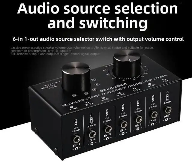 Main image of LinePup 6-in 1-out Audio Source Signal Selector Switcher Headphone Speaker Switch Output Volume Adjustment Lossless