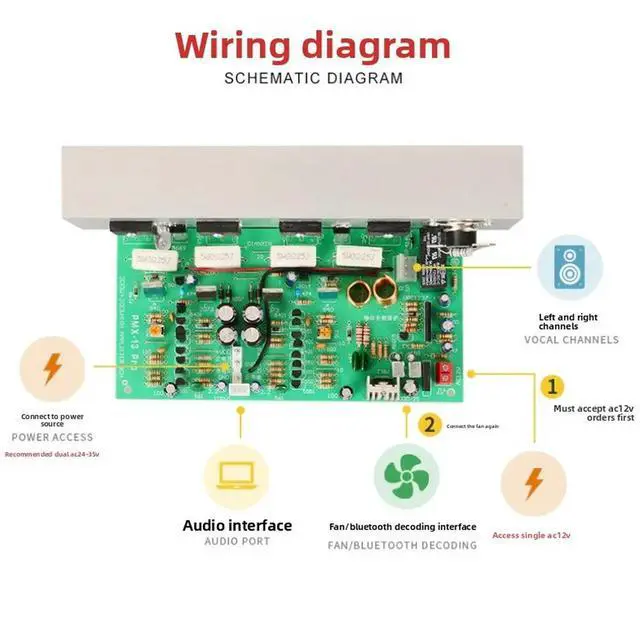 Alt view image 2 of 3 - Gaowen PMX-300W Dual Channel High Power Amplifier Board 2SA1943/2SC5200 with Temperature Control Wiring