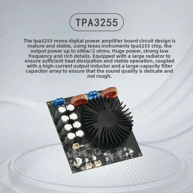 Alt view image 2 of 3 - TPA3255 High Power Mono Digital HiFi Amplifier Board Class D Audiophile High Fidelity Amplifier 600W