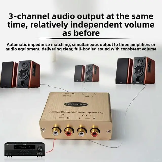 Alt view image 2 of 3 - Professional Hi-Fi Lossless RCA Splitter 1 Input 3 Output Audio Converter Stereo 1 Input 2 Output
