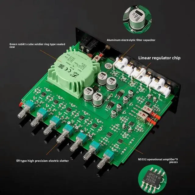 Alt view image 3 of 3 - Weiliang EQ500SE Audiophile Pre-Amplifier 5-Band EQ Tone Audio Processor Small Mixer