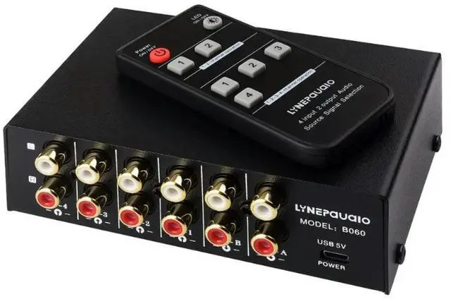 Alt view image 2 of 3 - 4-in 2-out Audio Signal Remote Control Switcher Headphone Speaker Switch Bidirectional Switch 2-in 4-out Output Lossless