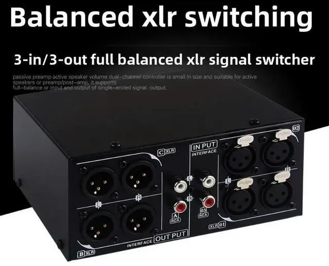 Main image of 3 In 3 Out Fully Balanced XLR Signal Passive Stereo Switcher Balanced and Unbalanced Audio Converter
