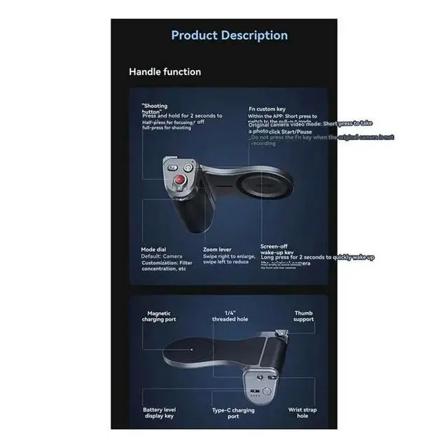 Alt view image 3 of 3 - TELESIN Bluetooth Selfie Grip For 17 Pro Max Vlog Handle With Fill Light Camera Adapter For Enhanced Photograph