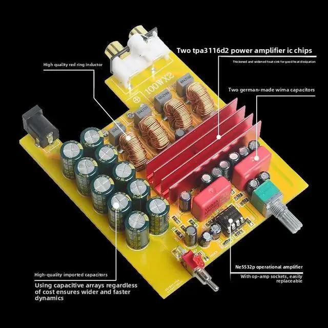 Alt view image 2 of 3 - 200W High-Power Digital Amplifier Hi-Fi Desktop Audio TPA3116 Mini Amplifier