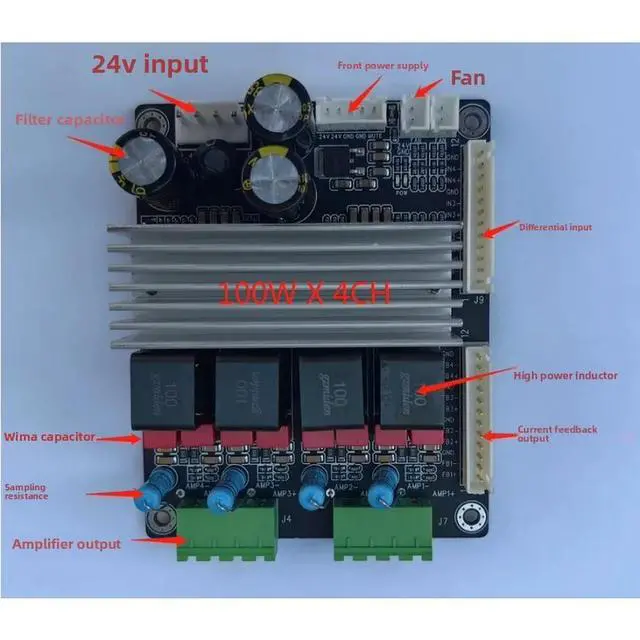 Alt view image 2 of 3 - Digital D-class amplifier 4-channel 100W module 24V single power supply TPA3245 TPA3255