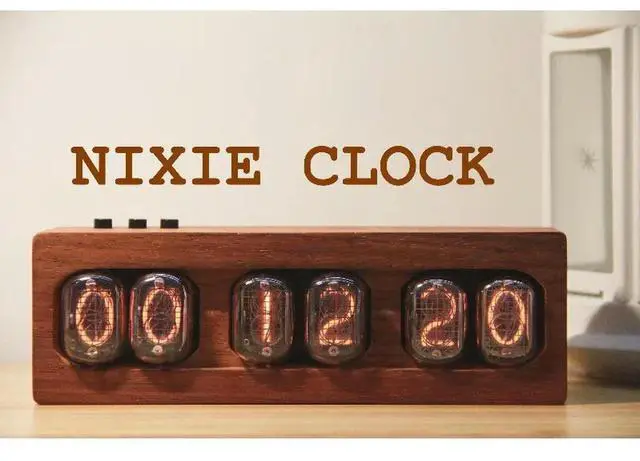 Main image of Glow Clock Electronic Tube Creative Chinese Retro IN12 African Red Rosewood DIY Ornament Natural Wood Cyberpunk