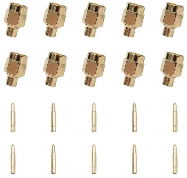 Main image of 10x SMA male plug solder Coax connector for semi-rigid RG402 0.141 inch cable Gold