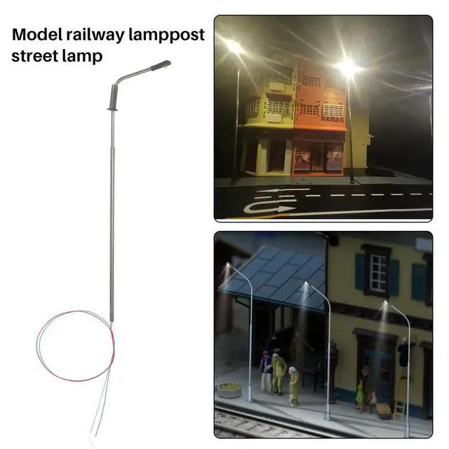 Alt view image 3 of 6 - 20Pcs Model Railway 10cm Lamp Post Street Lights HO Scale 1:87 LED 3V Resistors LQS08 Single Head-Bright White
