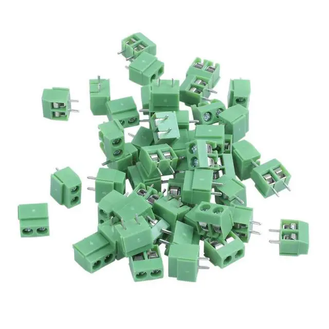 Alt view image 2 of 3 - 50 Pieces 2 Pin 5 mm Pinch PCB Mount Terminal Block Connector 300V 10A (Green)