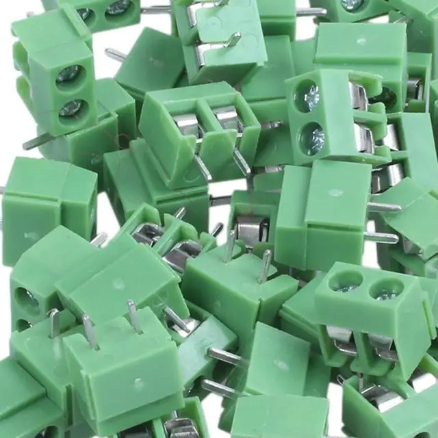 Alt view image 3 of 3 - 50 Pieces 2 Pin 5 mm Pinch PCB Mount Terminal Block Connector 300V 10A (Green)