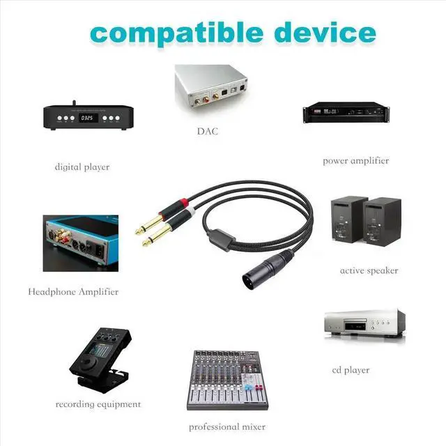 Main image of XLR Male to Dual 6.35mm Plug Audio Microphone Cable Microphone Cable Adapter Y-Splitter 1m