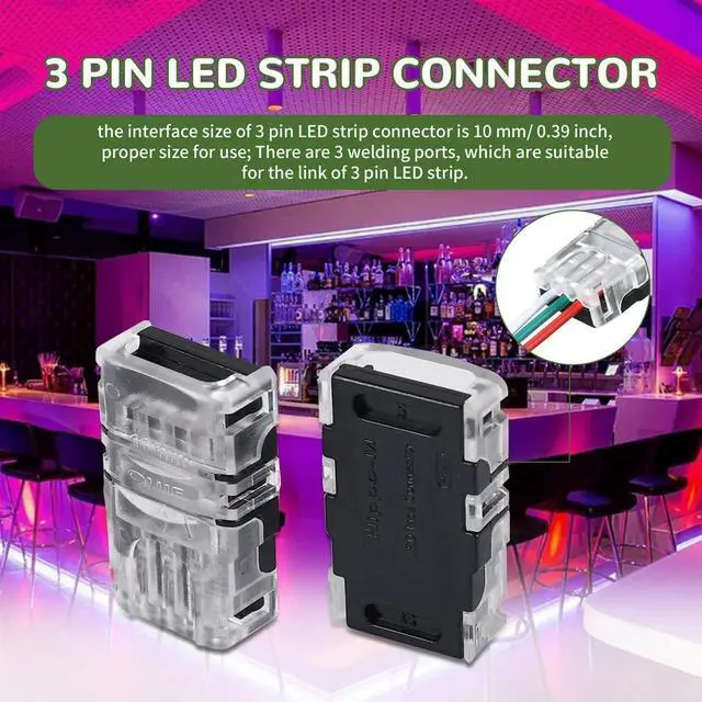 Main image of 11 Pieces Tunable 3 Pin LED Strip Connectors 10mm LED Strip Light Connectors LED Strip Connector Terminal for WS2811