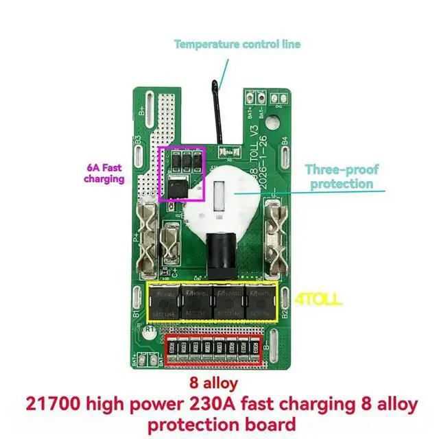 Alt view image 2 of 3 - For 21700 Protection Board DC6A Fast Charging 4TOLL Protection Board For Spare Parts