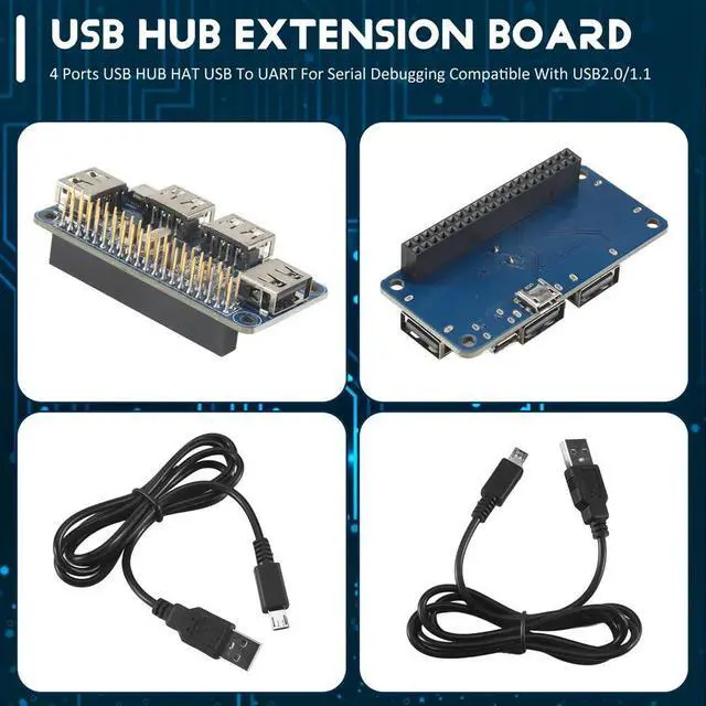 Main image of 4 Ports USB HUB HAT For 3 / 2 / Zero W Extension Board USB To UART For Serial Debugging Compatible With USB2.0/1.1