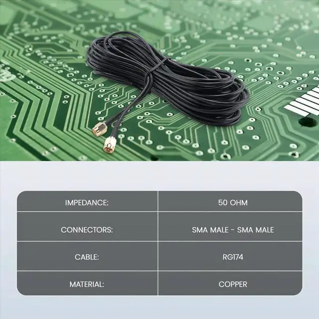 Alt view image 3 of 3 - 10m SMA Male to SMA Male M-M Connector Coaxial Pigtail RG174 Extension Cable Gold