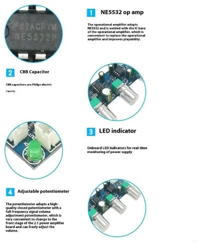 Main image of NE5532 2.1 Channel Low Pass Filter Module for Subwoofer Systems 45BD,HiFi Audio Preamp Board with Crossover, Boost
