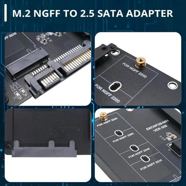 Alt view image 3 of 6 - Black Case B+M Socket 2 M.2 NGFF (SATA) SSD to 2.5 SATA Adapter for 2230/2242/2260/2280mm M2 SSD