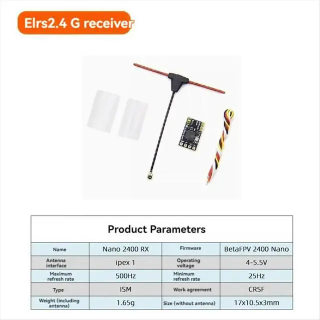 Alt view image 3 of 3 - ELRS Receiver 2.4GHz NANO ExpressLRS Receiver CRSF with T-Type Antenna for RC FPV Traversing Drones Parts