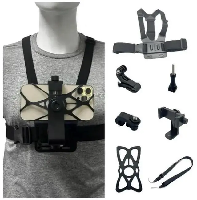 Alt view image 3 of 3 - 7 in 1 Action Camera Kit Chest Strap Mount Phone Holder Adjustable Live Phone Strap Mount for Cycling Skiing