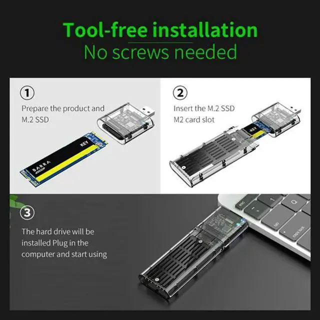 Main image of External M.2 NGFF SATA SSD Enclosure High Speed USB3.0 Gen1 5Gb/S Transparent SATA SSD Hard Drive Case for PC