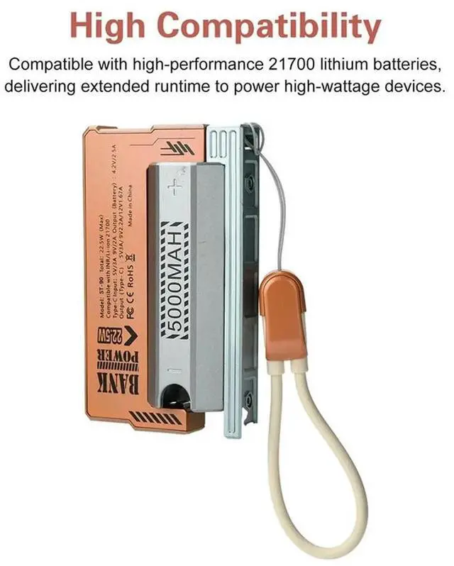 Main image of 1x21700 Power Bank Case DIY Kit 22.5W Fast Charging 1 Slot 21700 Case Housing Cell Holder with Charging Wire