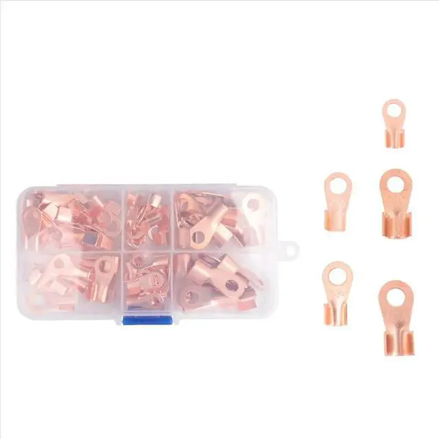 Alt view image 2 of 3 - Open Copper Ring Lug Terminals Wire Crimp Connector Assortment Kit OT 10A 20A 30A 40A 50A (Pack of 70)