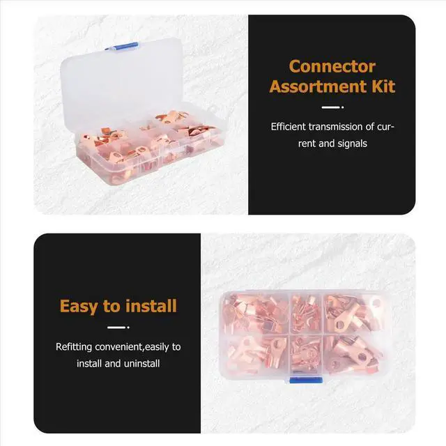 Alt view image 3 of 3 - Open Copper Ring Lug Terminals Wire Crimp Connector Assortment Kit OT 10A 20A 30A 40A 50A (Pack of 70)